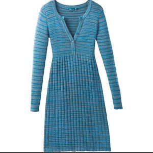 Prana Leandra Striped Sweater Dress Teal Gray Organic Cotton EUC